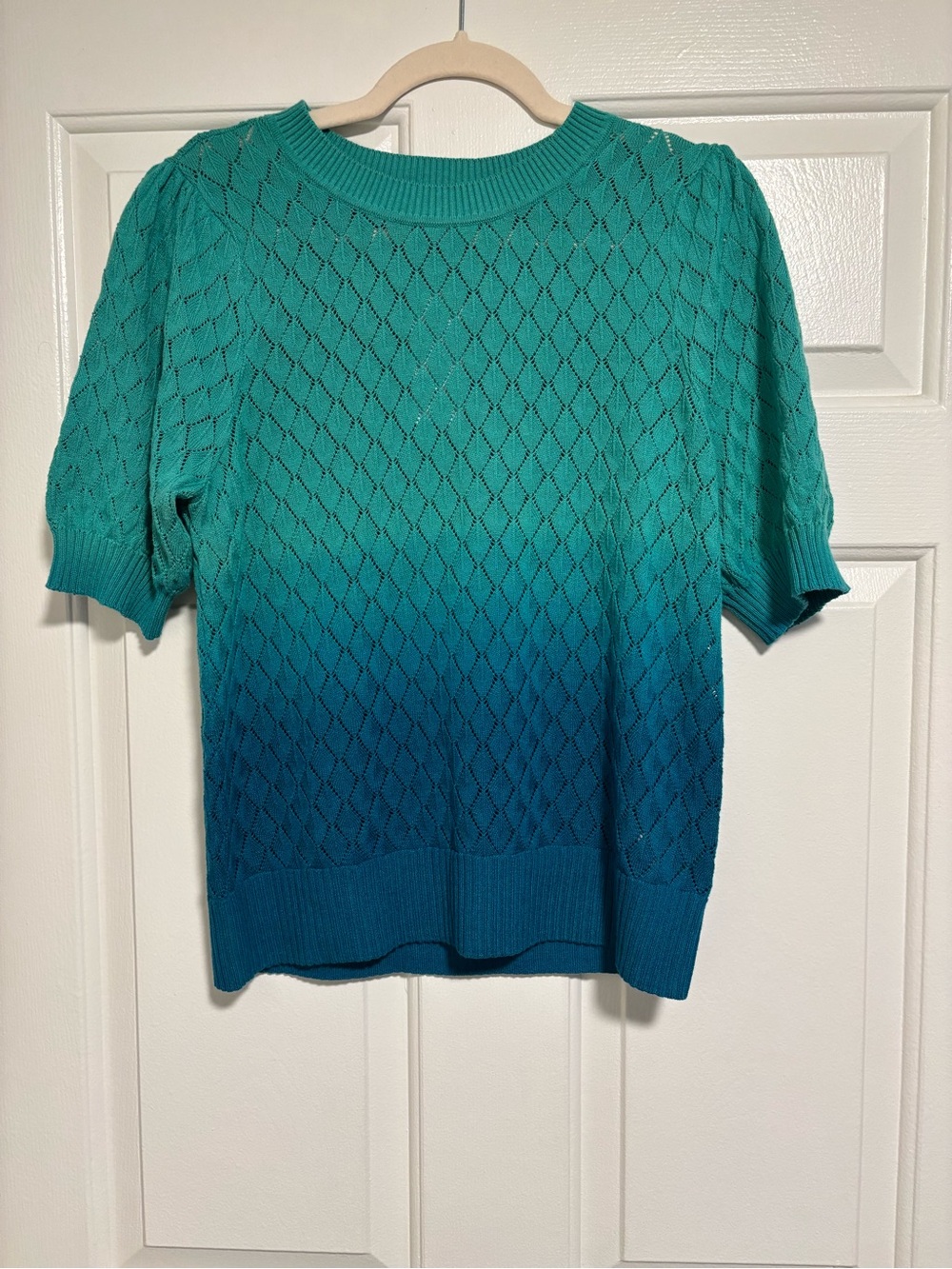 Liz Claiborne Teal Openwork Ombré Diamond Knit Top